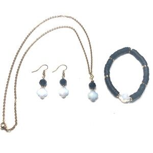 Black Ivory Women Pendant Necklace Bracelet & Earrings 3 Piece Jewelry Set Gift
